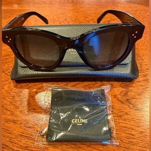 Celine Black Round Frame Sunglasses with Silver Stud Accents